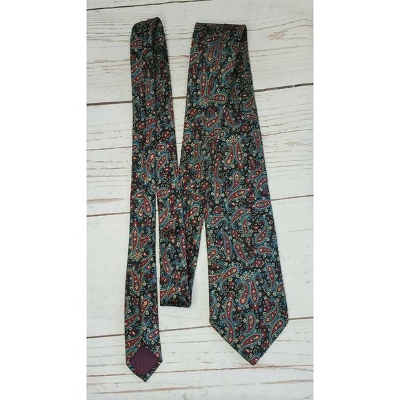 Blue Teal Paisley Men's Polyester Windsor Neck Tie - Picture 7 of 8